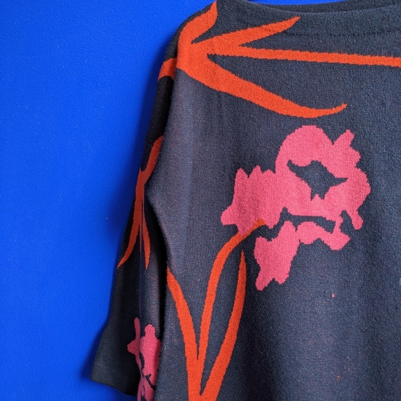 Anthropologie Pink and Red Flower Knit Sweater Mini Dress - Picture 6 of 6